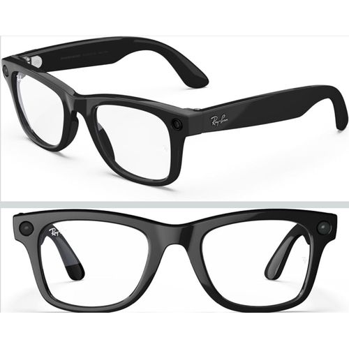 Ray Ban Meta-Ray Square Optical Frames - Shiny Black - Clear Lens Unisex
