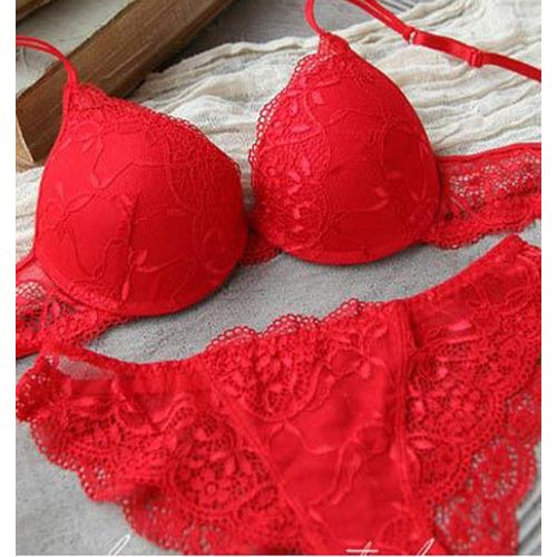Generic Sexy Women Deep V Lace Decro Underwire Bra Set Push Up Solid 32a-38c  Bra Outfit