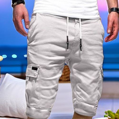 product_image_name-Fashion-Mens Elastic Pocket Cargo Shorts Nicker Pants- Grey-1