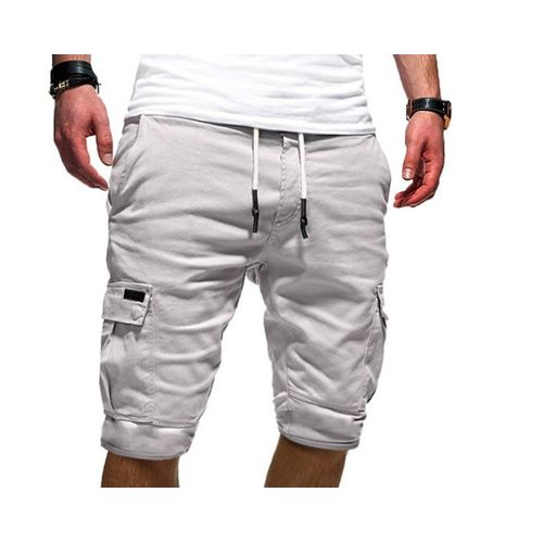 product_image_name-Fashion-Mens Elastic Pocket Cargo Shorts Nicker Pants- Grey-3