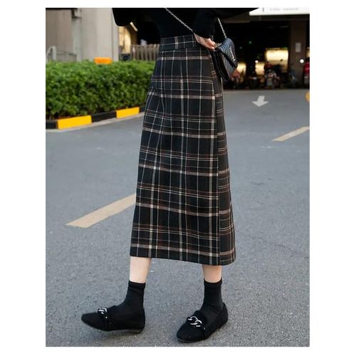 Generic New 2020 Real Shot Woolen Cloth Plaid Skirt Women Autumn Winter Vintage High Waist Hem Split Slim Long Package Hip Skirts Kw334 Jumia Nigeria