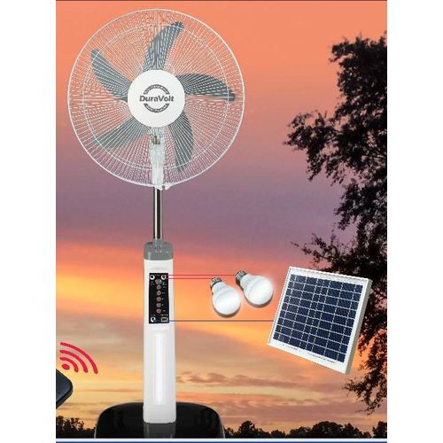 Duravolt 16 Inches -3 In 1 Rechargeable Fan +Solar Panel + 2-Bulbs