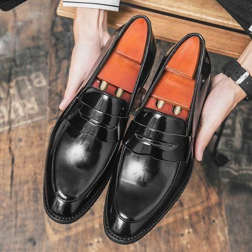 Fashion Luxury Business Oxfords Leather Shoes Men Highend Elegant Office Shoes Top Quality Dress Shoes AllMatch Party Shoes Solid Color Slip On Split Leather Shoes Male Wedding Flats Footwear Black Ju...