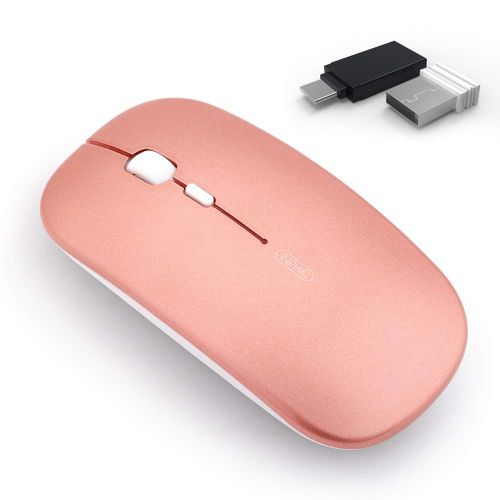 Inphic Rechargeable Wireless Mouse- Slim &amp; Silent Click Plus 1600DPI Mini Optical- Rose Gold