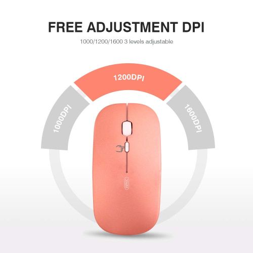 Inphic Rechargeable Wireless Mouse- Slim &amp; Silent Click Plus 1600DPI Mini Optical- Rose Gold