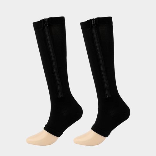 2 Pairs Open Toe thigh high Zipper Compression Socks 15-20 mmHg open toe Zipper  Compression