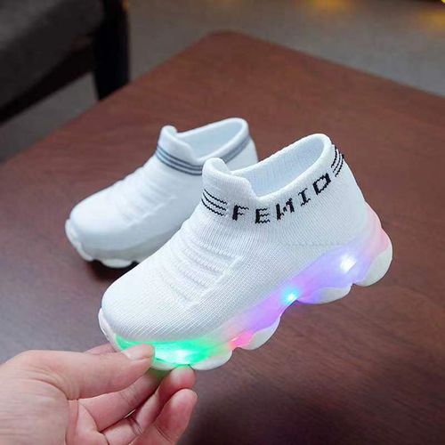 Fashion Baby Sneakers With Light Children's Glowing Toddler Soft Soled  Socks Shoes White