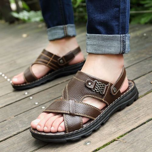 Fashion Men's Leather Breathable Casual Leather Shoes Sandals