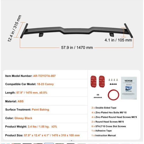 product_image_name-Generic-Premium GT Wing Car 57.9 inch Spoiler, Compatible with 2018-2023 Camry-6