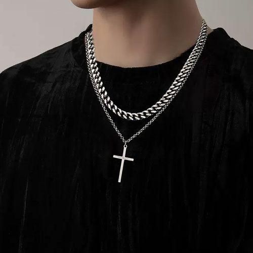Fashion Cuban Link Chain With Leaf Pendant Silver