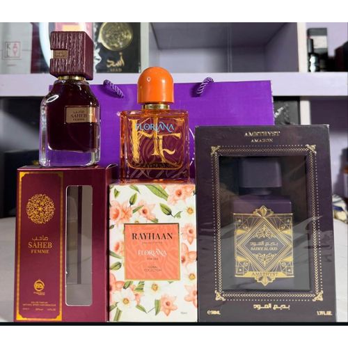 product_image_name-Generic-BADEE AL OUD AMETHYST  PERFUME 50ML AND RAYHAAN FLORIANA 50ml WITH SAHEB FEMME 30ML-1