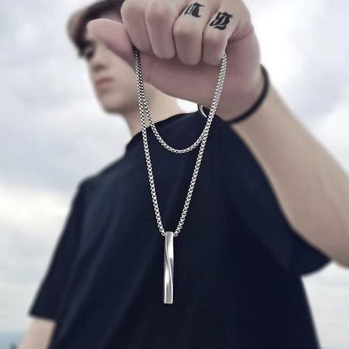 product_image_name-Fashion-Men Silver Vintage Geometry Strip Long Pendant Necklace-1