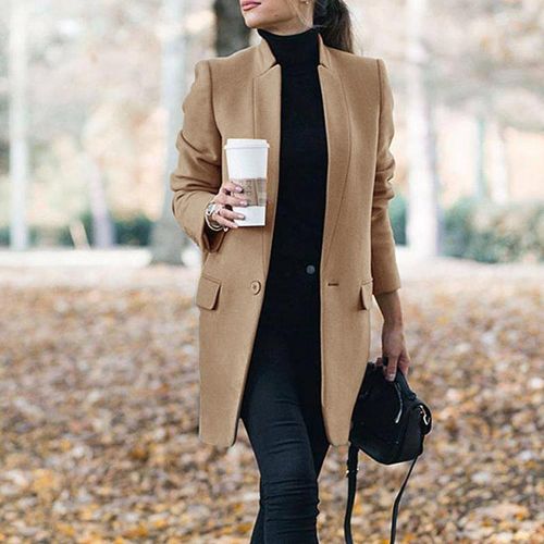 Fashion Women Trench Long Coat Winter Spring Lapel Long Sleeve Coats Office  Ladies Solid Slim Overcoat Outwear