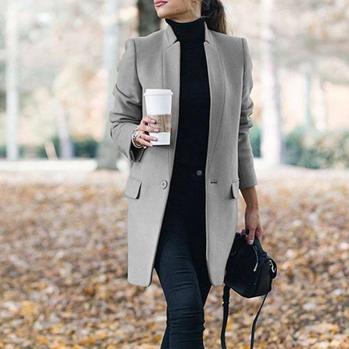 Fashion Women Trench Long Coat Winter Spring Lapel Long Sleeve Coats Office  Ladies Solid Slim Overcoat Outwear