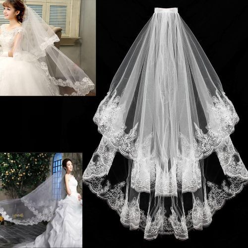 White/Ivory 2 Layer Elbow Wedding Bridal Veil with Comb