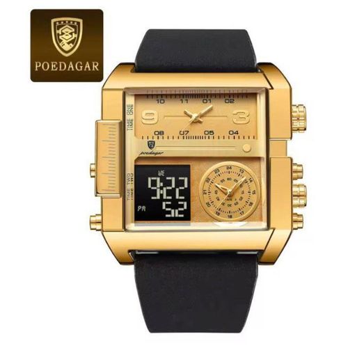 POEDAGAR POEDA-GAR Luxury Dual Display Quartz Watch with Leather Strap for Men - image 2