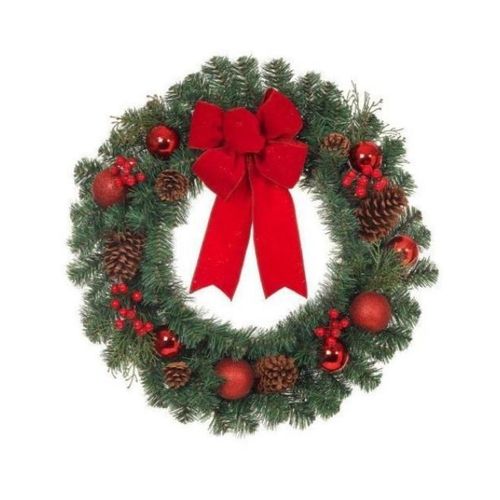 Generic Premium Merry Christmas Front Door Wreath With Red Velvet Bow - image 2