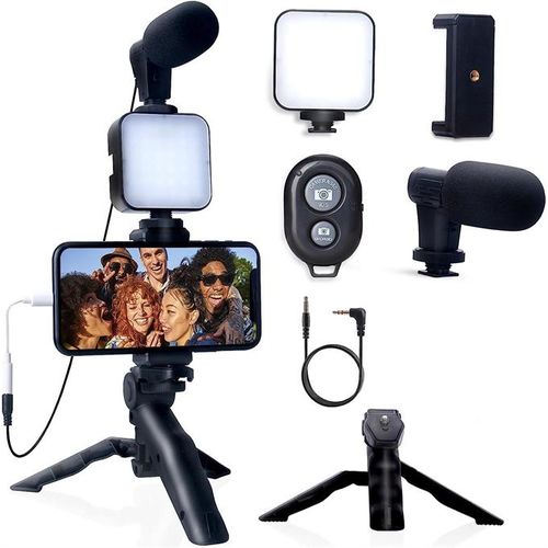 Generic New Vlogging Video Kit for IOS and Android with Phone Tripod Phone  Holder LED Light and Shotgun Microphone
