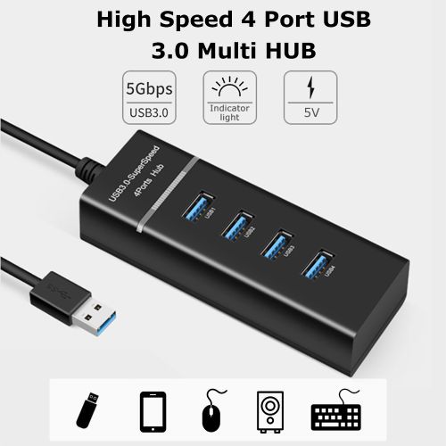 5Gbps USB 3.0 4 Port Fast Data Transfer Computer Hub Cable Splitter