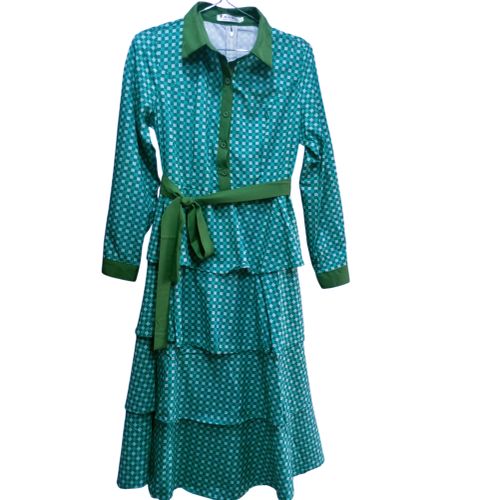 product_image_name-Fashion-Elegant Layered Green Checkered Shirt Dress-1