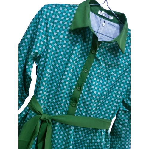 product_image_name-Fashion-Elegant Layered Green Checkered Shirt Dress-3