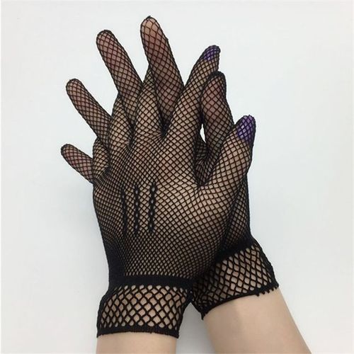 Generic Elegant Ladies Short Lace Gloves Sheer Fish Net Black