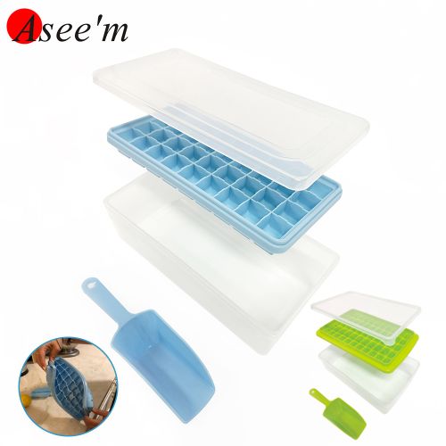 Ice Cube Bin Bucket Trays - Ice Holder, Container, Storage for Freezer,  Refrigerator with Scoop, Lids