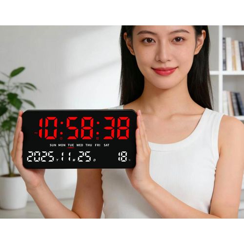 Generic DK-2613 Digital Clock -Table top, wall mounted, alarm,temp,date (RED)