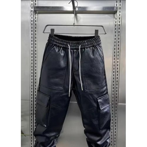 product_image_name-Fashion-Luxury Faux Leather Cargo Pants - Black-3