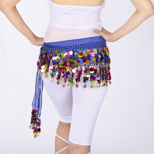 Generic Womens Sequins Beads Belly Dance Skirt Hip Scarf Waistband Royal  Blue