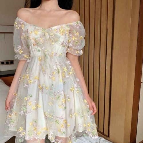 Summer Fairy Dress Women French Style Lace Chiffon Elegant Dress