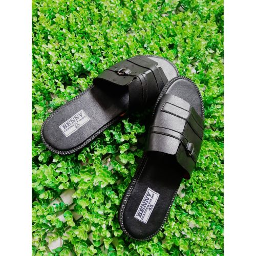 Men's Leather Palm Slippers - Black