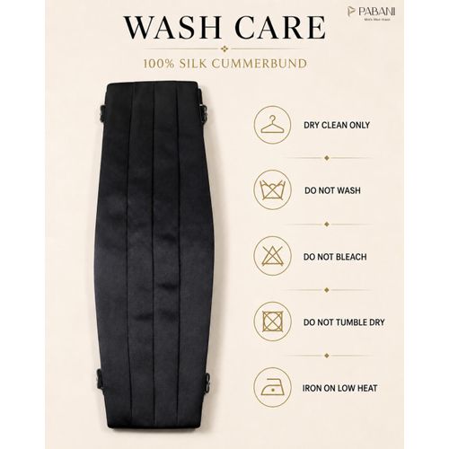 PABANI Classic Black Formal 100% Silk Mens Cummerbund For Black Tie Events - image 5