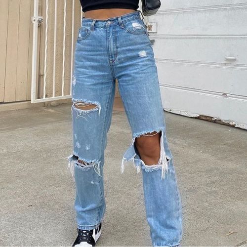 Pantalones rotos  Jeans outfit women, Vintage streetwear, High waisted  baggy jeans