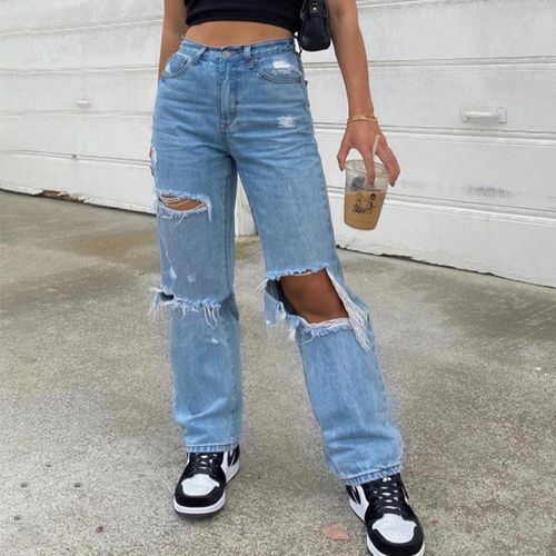 Pantalones rotos  Jeans outfit women, Vintage streetwear, High waisted  baggy jeans