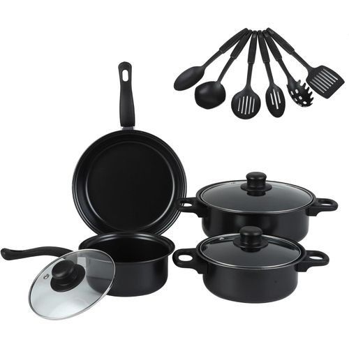 product_image_name-Generic-13-Piece Black Nonstick Cookware Set - Lightweight Stainless Steel Pots and Pans with Glass Lids-2