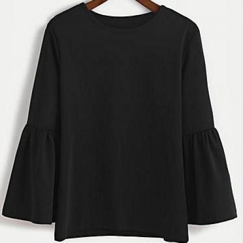 product_image_name-Fashion-SUNBI Trendy Pleated Peplum Sleeve Top - Black-1