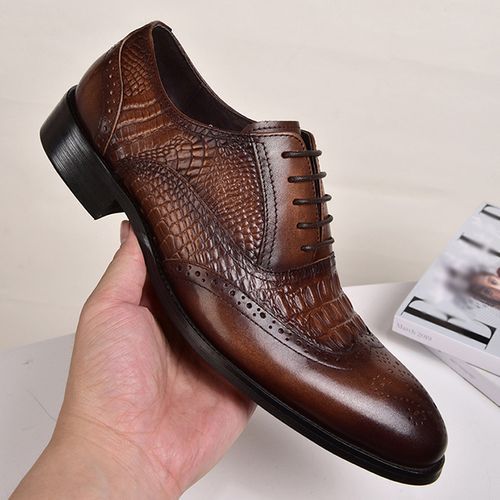 Fashion Crocodile Pattern Mens Bullock Leather Shoes Oxford Formal ...