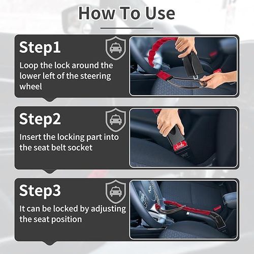 Generic Universal Steering Wheel Steel Lock To Safety Belt - image 4