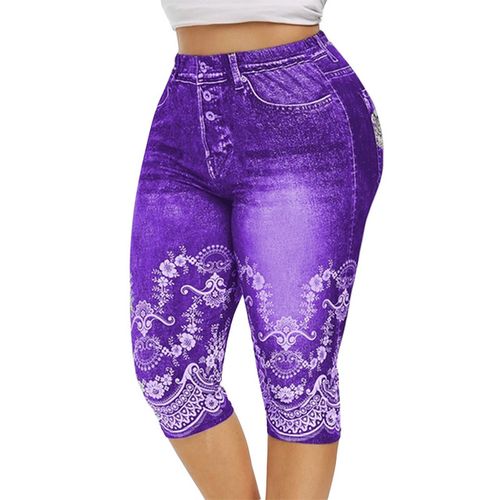 Generic Printed False Denim Yoga Pant 3\\4 Women Jeans Leggings