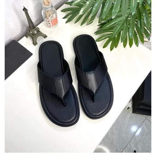 Fashion Mens/Guys Quality Black Leather Pam Slippers - Black Palm ...