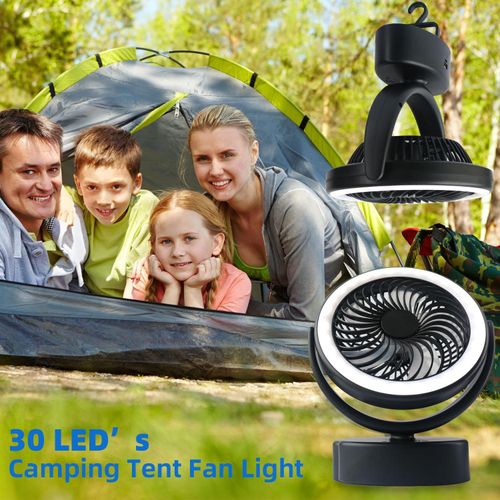 Camping Fan with Led Lantern - 10000mAh 8inch Rechargeable Battery Operated  Tent Fan with Light and Hanging Hook for Outdoor Camping Tent RV Travel