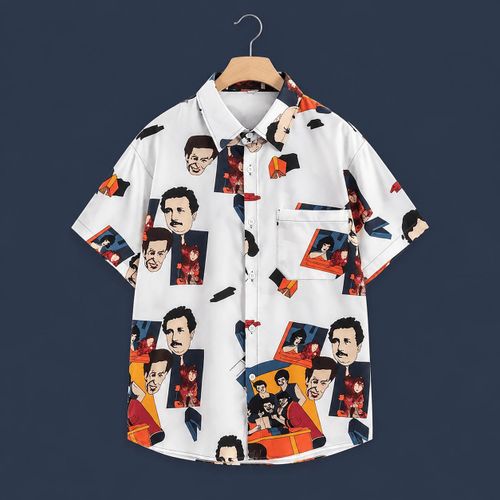 Dapperman Men's Casual Printed Short-Sleeve Hawaiian Shirt, White