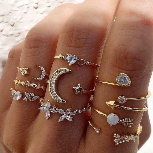 product_image_name-Fashion-9PCS Women's Ring Set Love Butterfly Star Moon Diamond Ring Set-1
