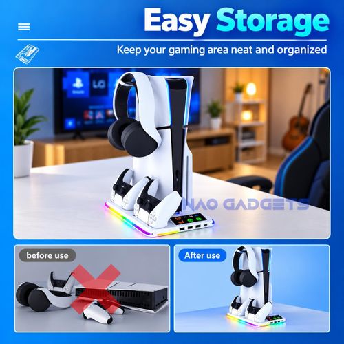YA Multifunctional PS5 Console Cooling Stand With RGB Light, Dual PS5 Controller Charger and Headset Holder Compatible with All PS5 Models - image 6