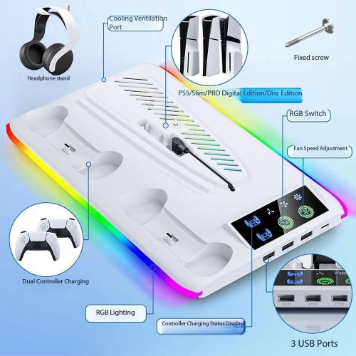 YA Multifunctional PS5 Console Cooling Stand With RGB Light, Dual PS5 Controller Charger and Headset Holder Compatible with All PS5 Models - image 8