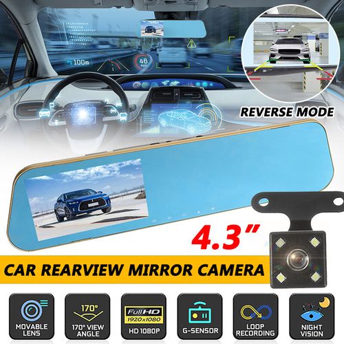 Car DVR Rear View Mirror Video Recroder 4.3 inch Back Up Car Camera Dual  Lens Cam Night Vision Front and Rear Backup Reverse Security for Car