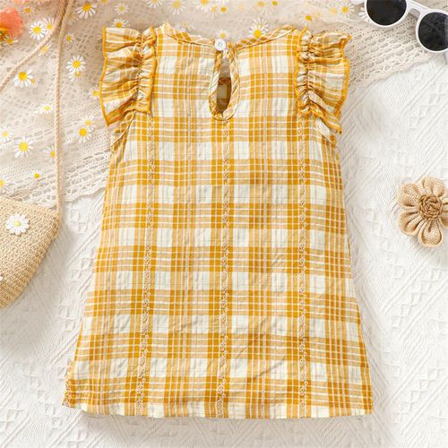 product_image_name-Catpapa-0-2 years baby yellow mesh pattern fashionable summer dress, suitable for parties, outdoor activities, comfortable and cool, easy to clean-1