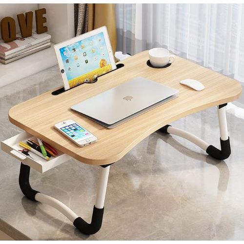 product_image_name-Generic-Foldable Wooden Laptop Table with Drawer, Cup Holder & Device Slot-1