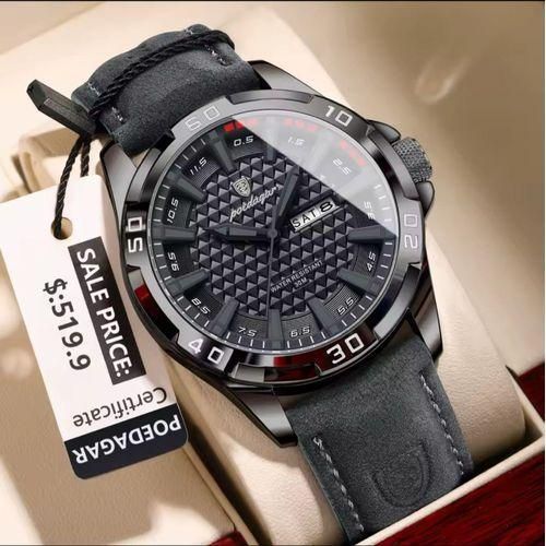 product_image_name-POEDAGAR-Top Quality Leather Men's Chronograph Wristwatch Grey-1